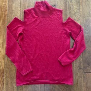 Red shoulder less turtle neck sweater